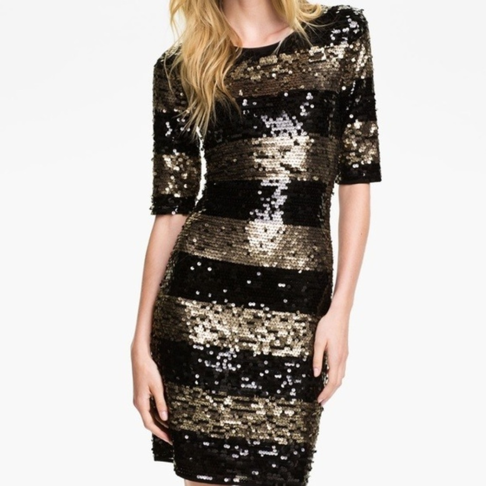 BCBG MAXAZRIA  Black & Gold Sequin Dress - NWT!